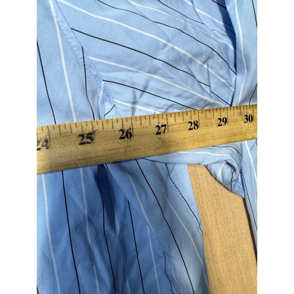 SPANX Womens 1X 1T Striped Cotton Button Down Shirt Blue White Long Sleeve Top - Picture 3 of 6